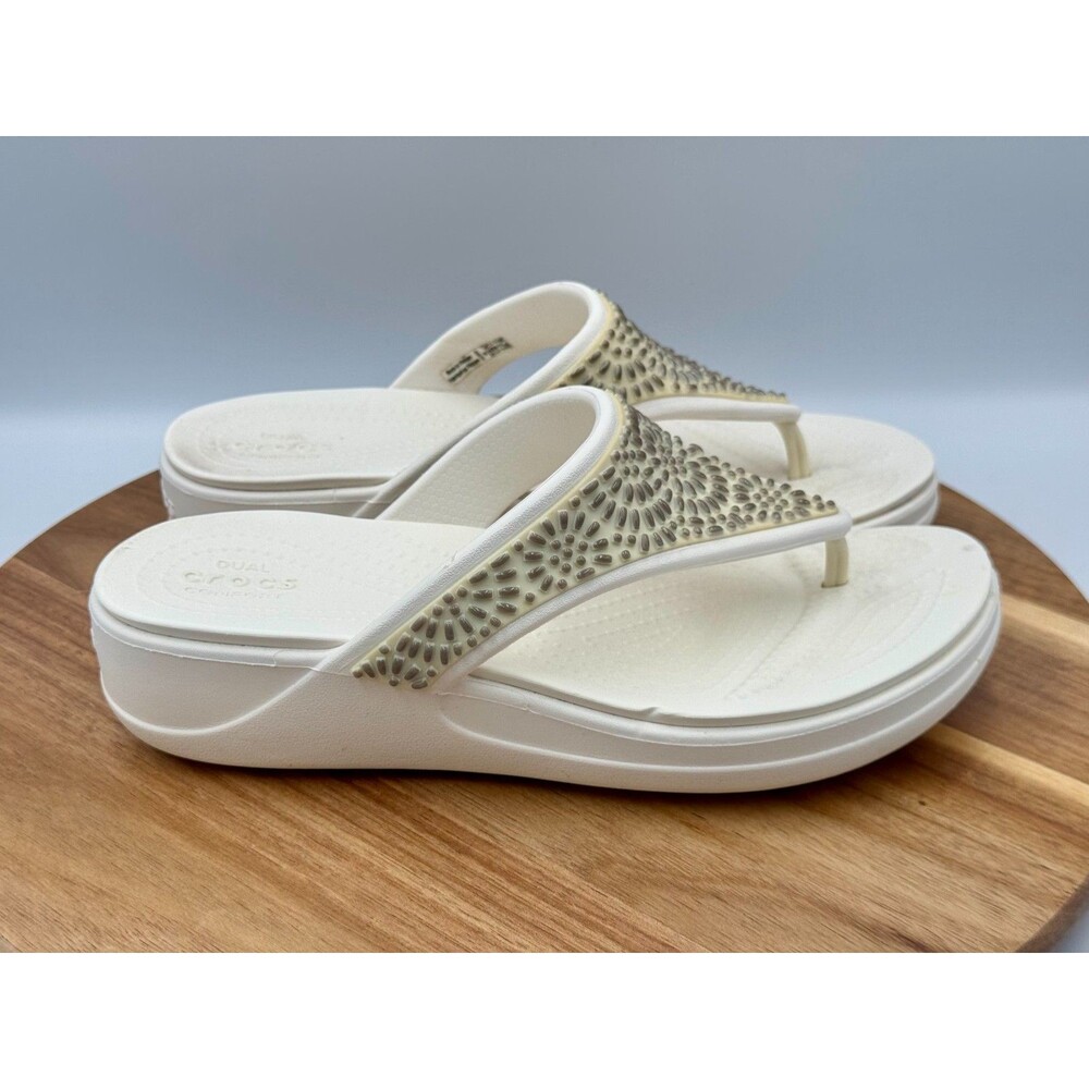 CROCS Monterey Diamante Embellished Wedge Platform Flip Flop Sandals Women's 6